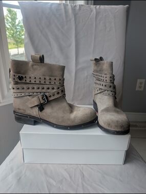 Twin-Set Taupe Suede Studded Ankle Boots